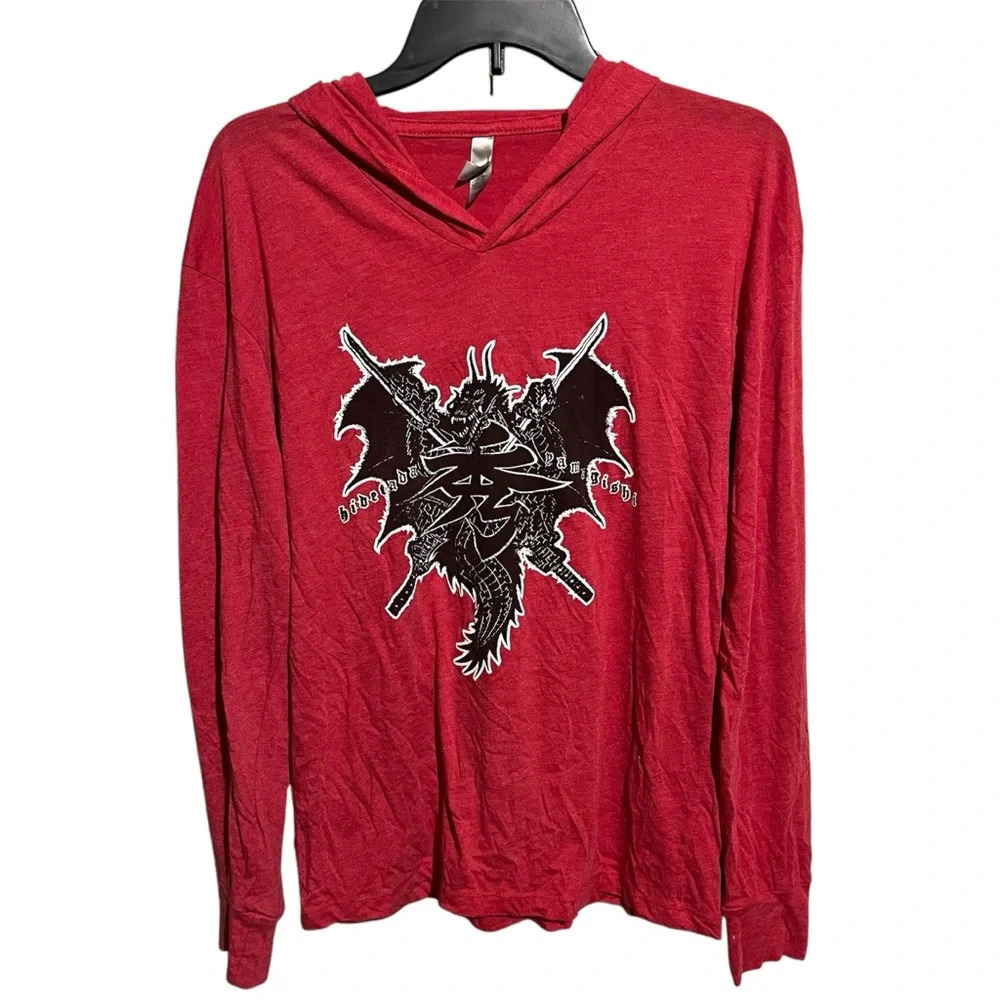 HIDETADA YAMAGISHI Red Hooded Long Sleeve Shirt Size M Dragon bodybuilding